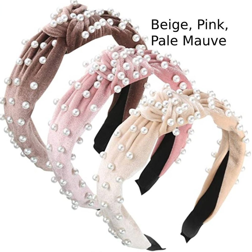 3 Pieces Pearls Headband -- Velvet Twisted Pearls